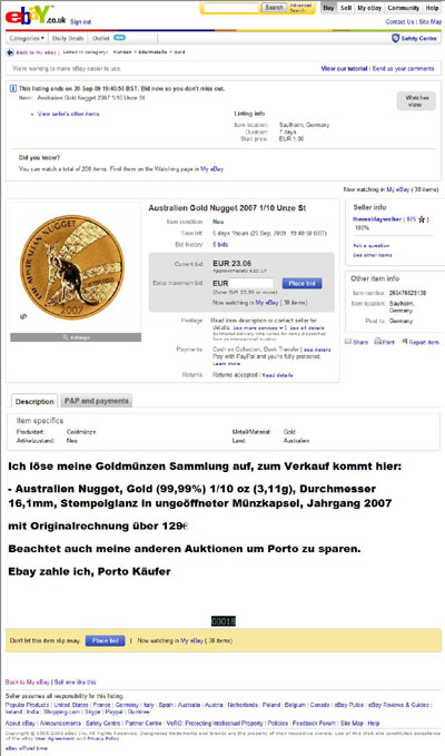 therealdaywalker eBay Listing Using our 2005 Proof Half Sovereign Photographs
